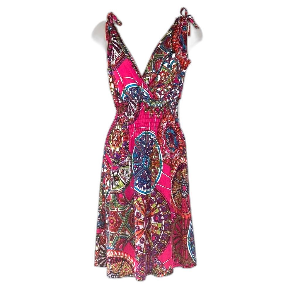 Floral Crossover Top Plunge Smock Waist  Mini Dress Womens Small